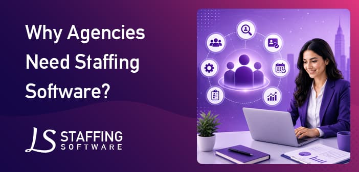 Dashboard view of modern staffing agency software managing recruitment workflows and candidates